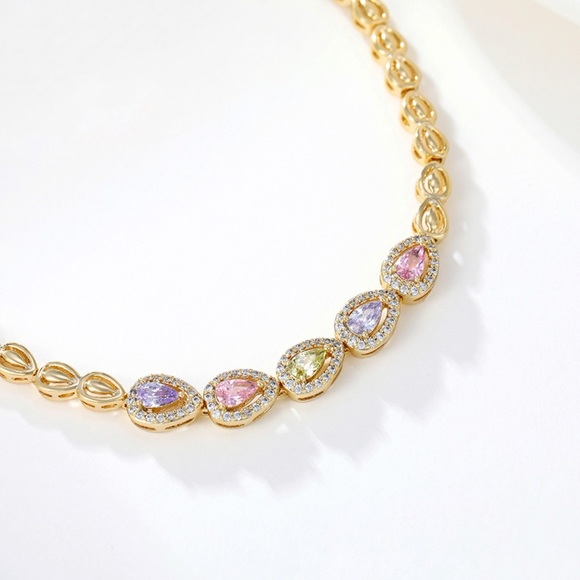 Teardrop Bracelet 14K Gold Plated Colorful Real Zirconia Dainty Jewelry - Picture 6 of 11